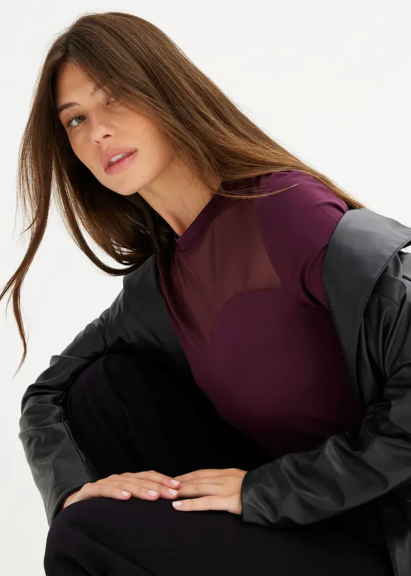 Långärmad topp med mesh, bonprix
