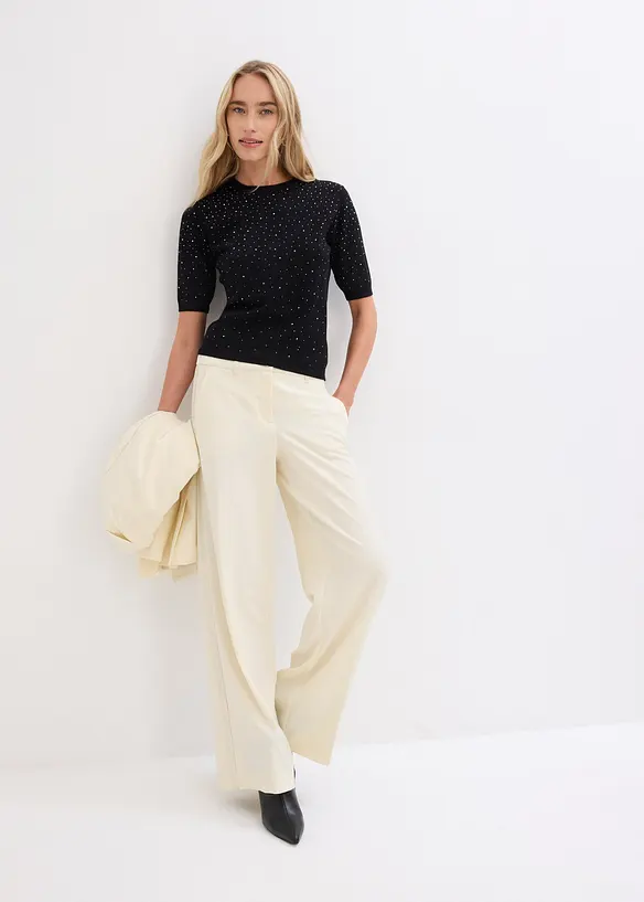 Tröja med glitterstenar och korta ärmar, bonprix