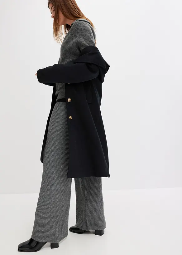 Ribbstickad tr&ouml;ja med krage och dragkedja, bonprix