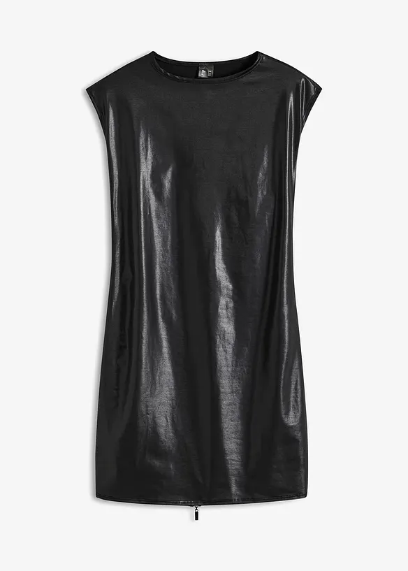 Klänning med wetlook och dragkedja, bonprix