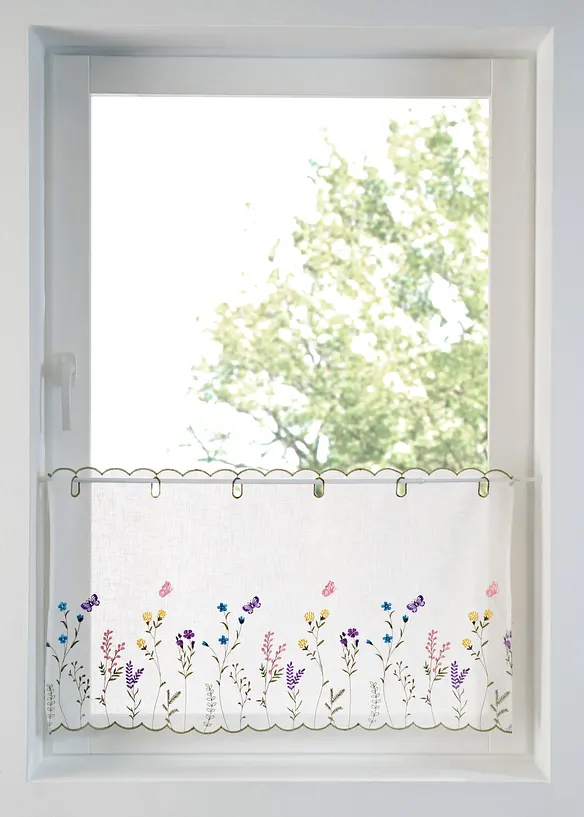 Caf&eacute;gardin med blombroderi, bonprix