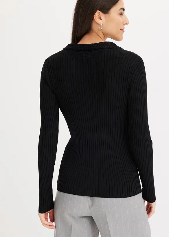 Finstickad tröja med klädsam krage, bonprix