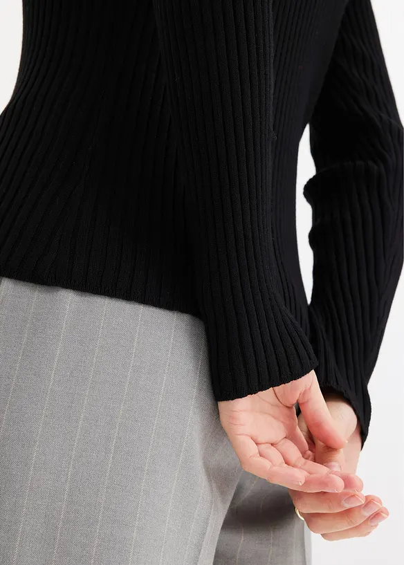 Finstickad tröja med klädsam krage, bonprix