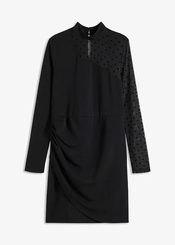 Insvängd klänning med ena axeln transparent, bonprix