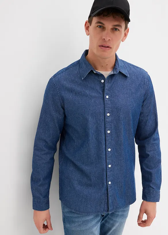 Långärmad jeansskjorta i ren bomull, bonprix
