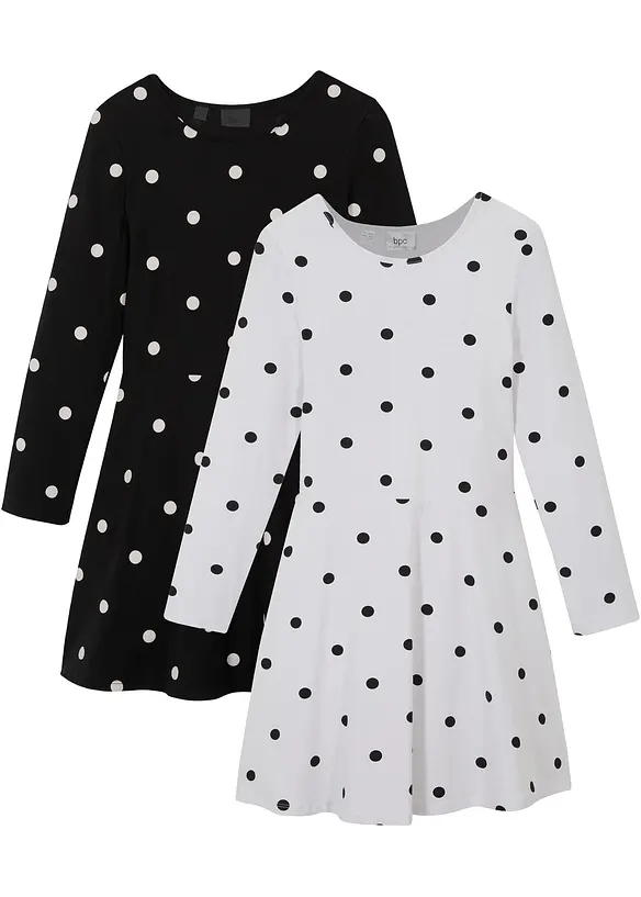 Jerseyklänning för barn (2-pack), med ekologisk bomull, bonprix