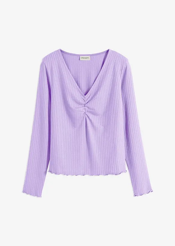 Ribbstickad topp med V-ringning, bonprix