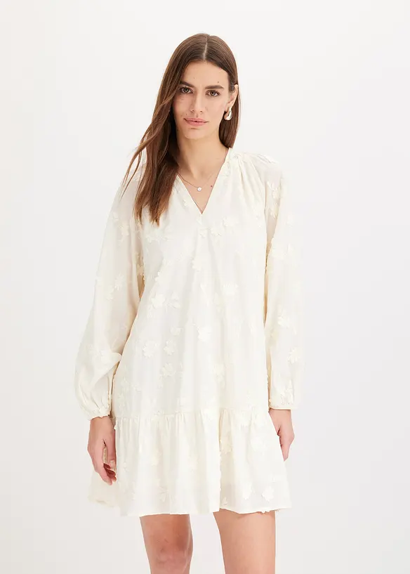 Klänning med blomapplikation, bonprix