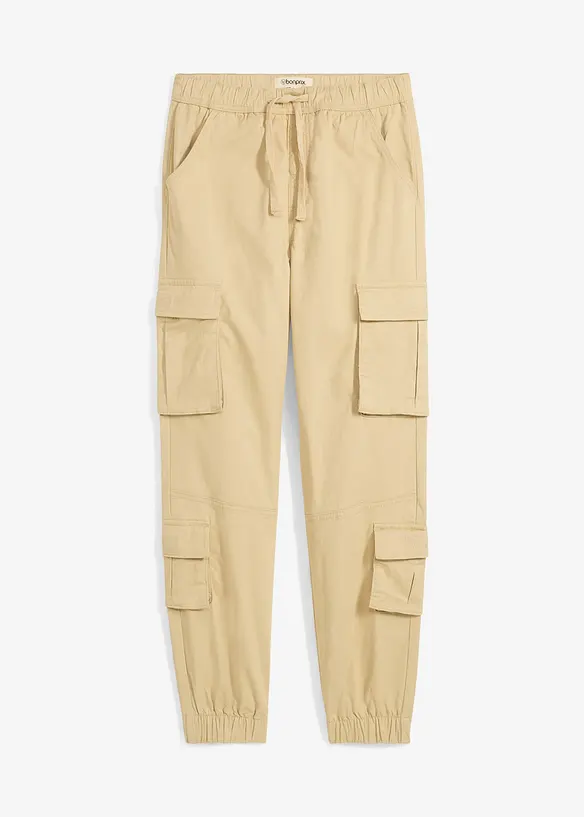 Stretchig cargobyxa i dra på-modell för barn, normal passform, bonprix