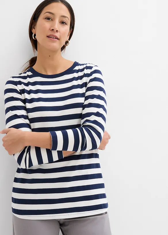 Långärmad randig topp av ren ekologisk bomull, bonprix