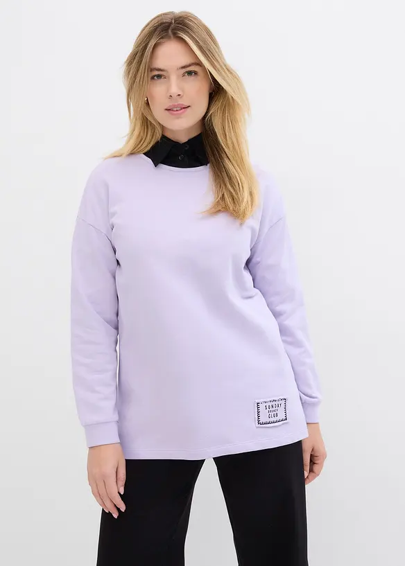 Sweatshirt i bomullsmix som är längre bak än fram, bonprix