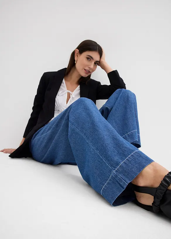 Wide Leg Jeans, Mid Waist, med bekväm midja, bonprix