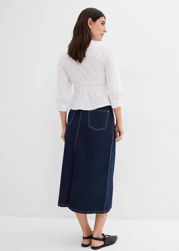 Mellanlång jeanskjol med medelhög midja, bonprix