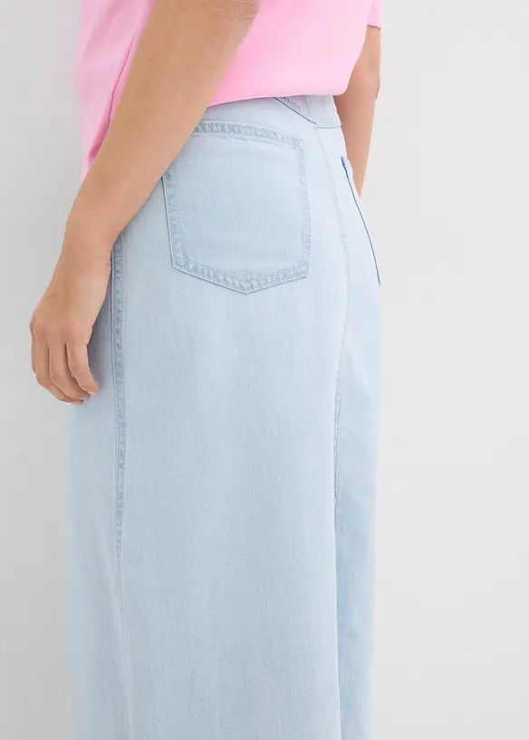 Mellanlång jeanskjol med medelhög midja, bonprix