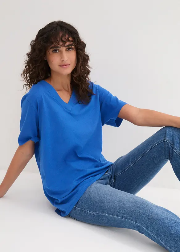 Vid l&aring;ng topp med V-ringning (5-pack), kort&auml;rmad, bonprix