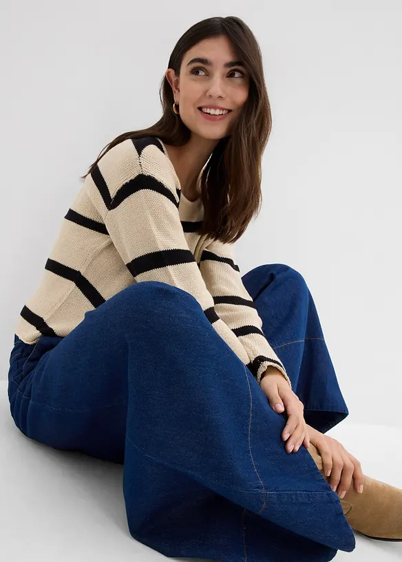 Jeans med vida ben, medelhög midja och resårlinning, bonprix