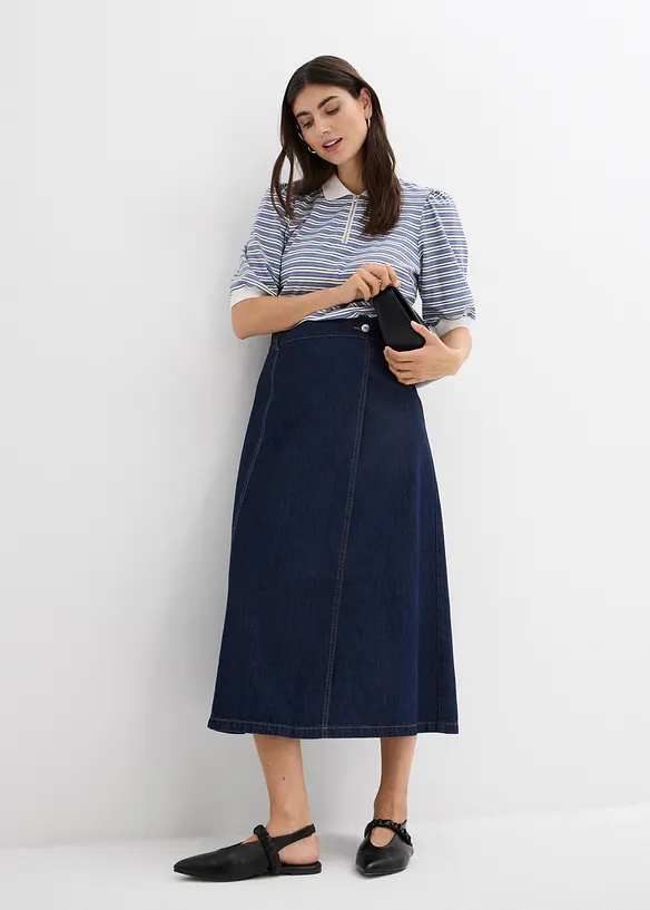 Jeanskjol i omlottstil, Super Soft, bonprix
