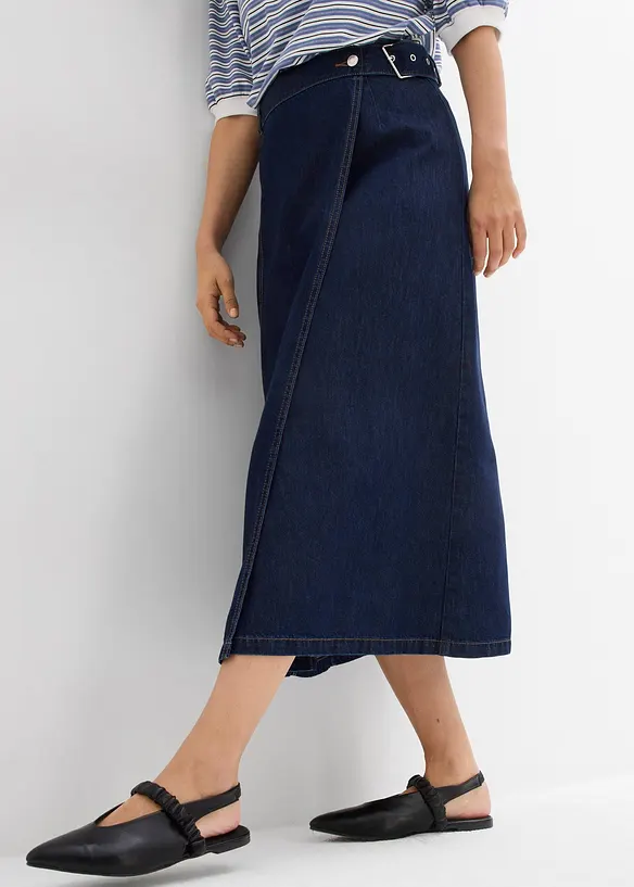 Jeanskjol i omlottstil, Super Soft, bonprix