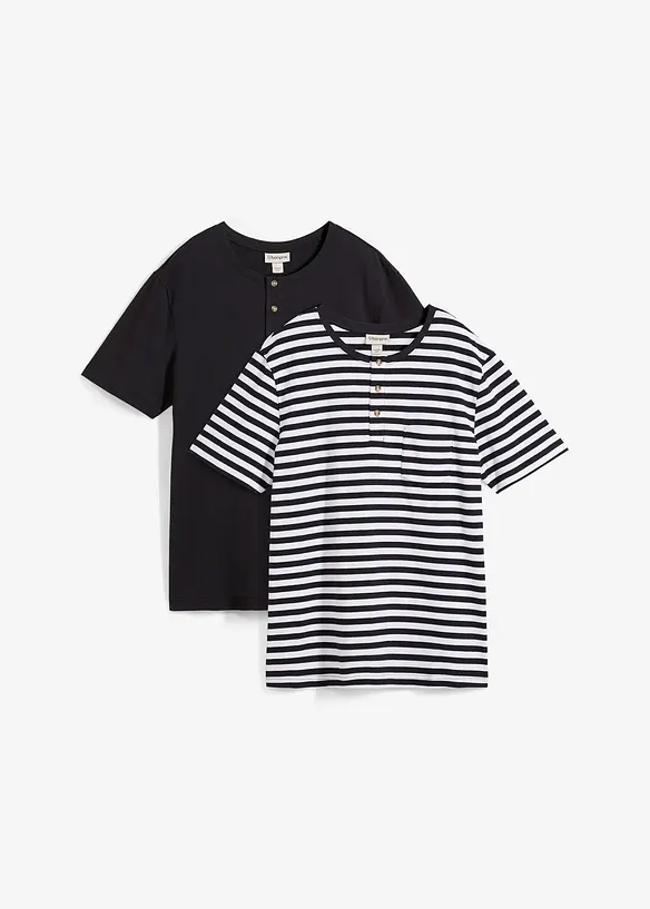 T-shirt med kort knäppning av ren ekologisk bomull 2-pack), bonprix