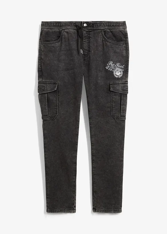 Regular Fit Cargo Jeans i dra på-modell, Tapered, bonprix