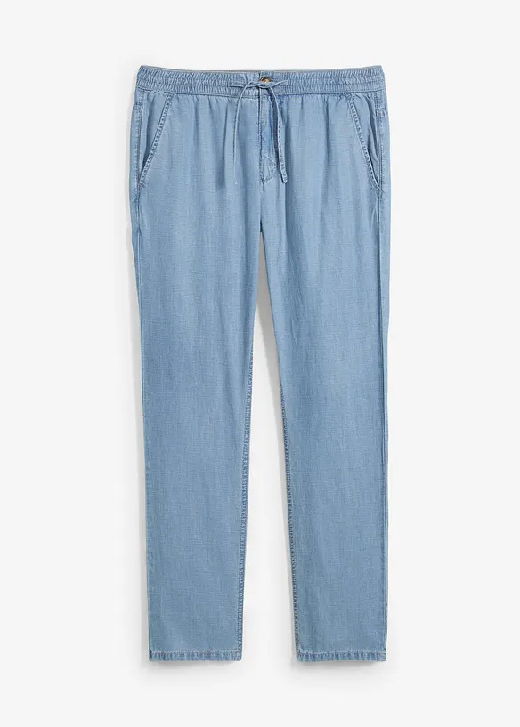 Tunna dra-på jeans med lin, Straight Regular Fit, bonprix