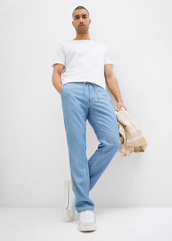 Tunna dra-på jeans med lin, Straight Regular Fit, bonprix