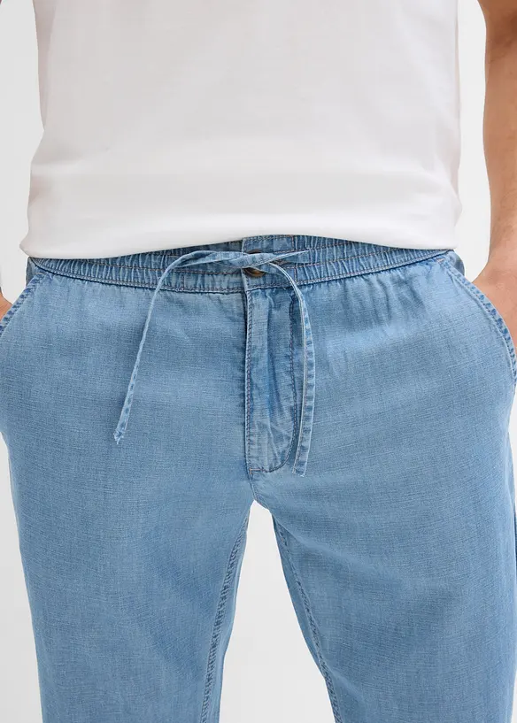 Tunna dra-på jeans med lin, Straight Regular Fit, bonprix