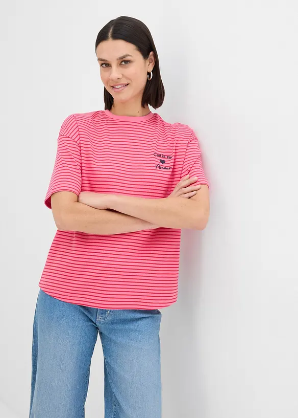 Randig T-shirt med broderi, bonprix
