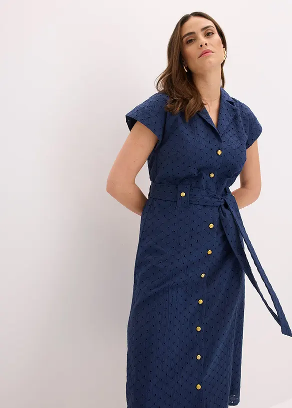 Skjortkl&auml;nning med h&aring;lspets, bonprix