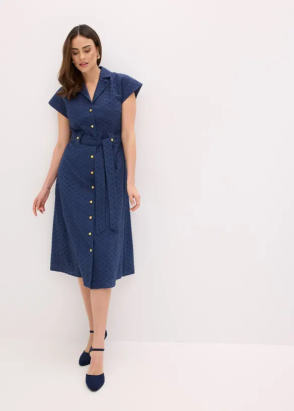 Skjortkl&auml;nning med h&aring;lspets, bonprix