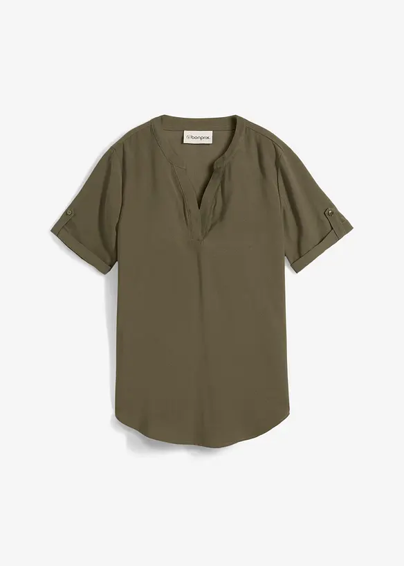 Kortärmad blus i fast viskosmix, bonprix