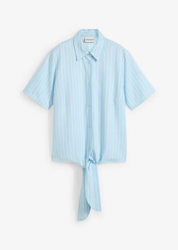 Kortärmad blus med rändder och knutdetalj, bonprix