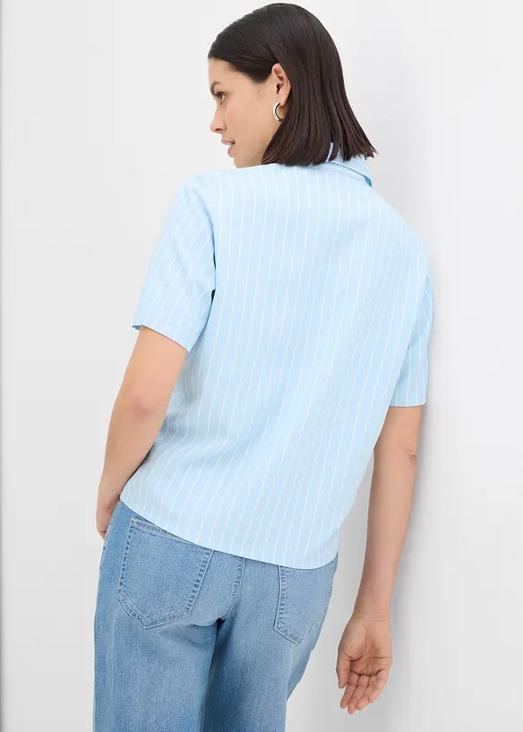 Kortärmad blus med rändder och knutdetalj, bonprix