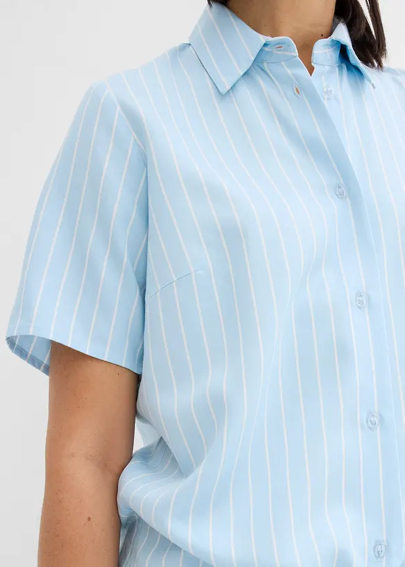 Kortärmad blus med rändder och knutdetalj, bonprix