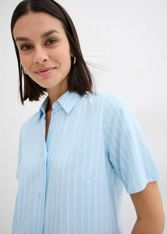 Kortärmad blus med rändder och knutdetalj, bonprix