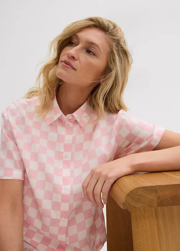 Kortärmad blus, rutig, bonprix