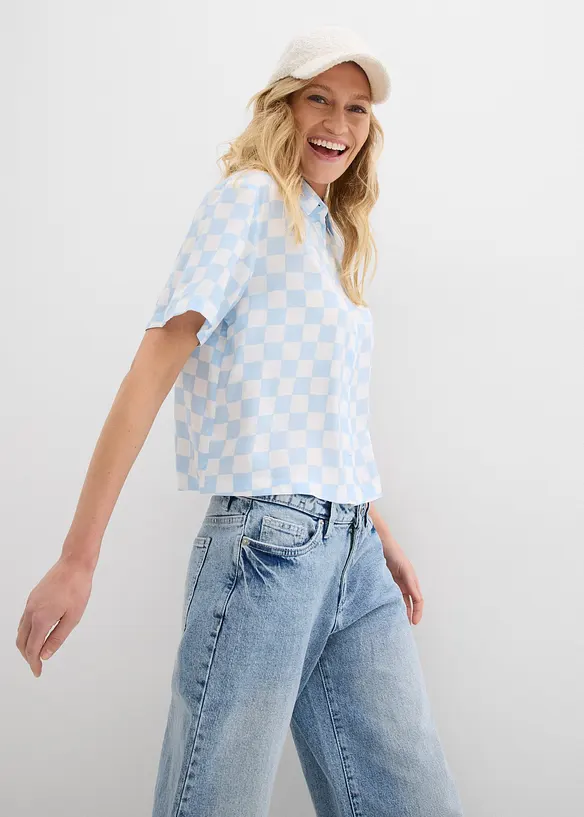 Kortärmad blus, rutig, bonprix