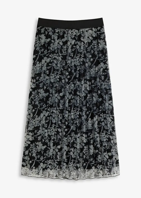Plisserad kjol i jersey och mesh, bonprix
