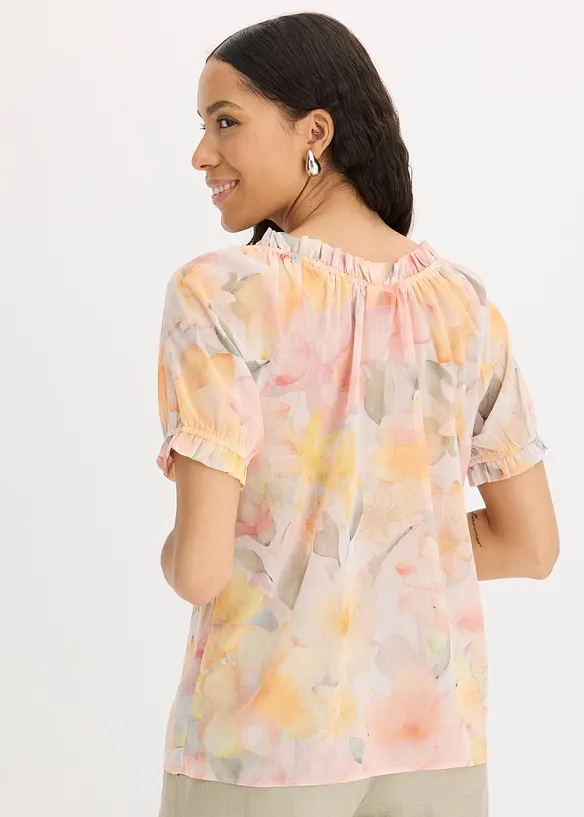Blus av chiffong med vid ringning, bonprix