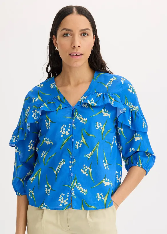 Mönstrad blus av ren bomull, bonprix