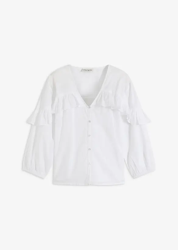 Luftig blus med volanger, bonprix