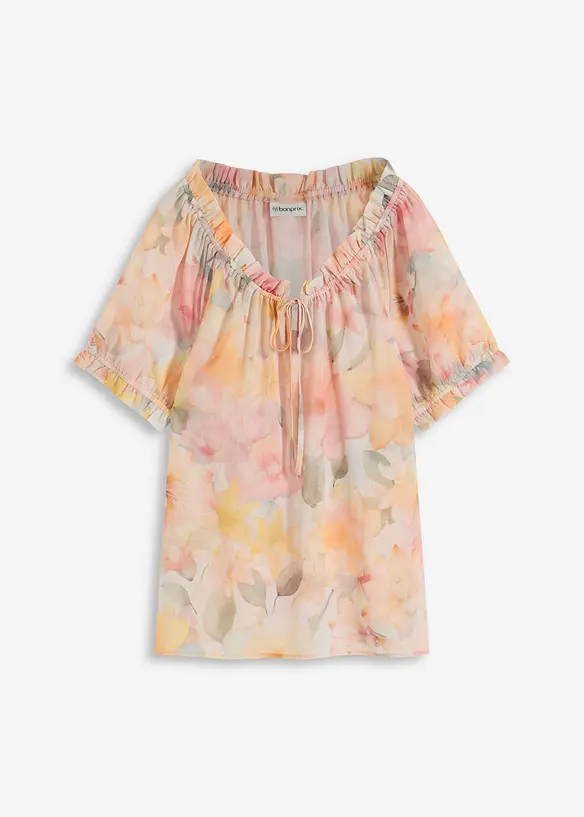 Blus av chiffong med vid ringning, bonprix