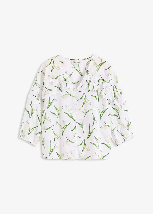 Mönstrad blus med volanger, bonprix