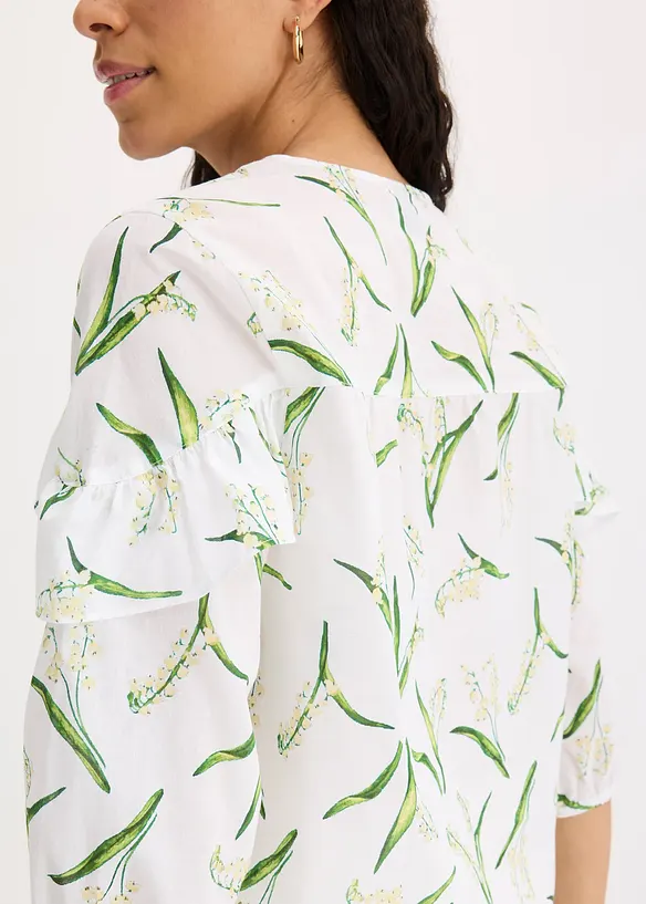 Mönstrad blus med volanger, bonprix