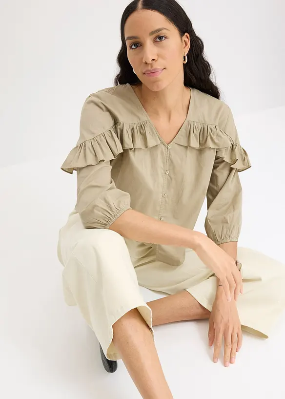 Luftig blus med volanger, bonprix