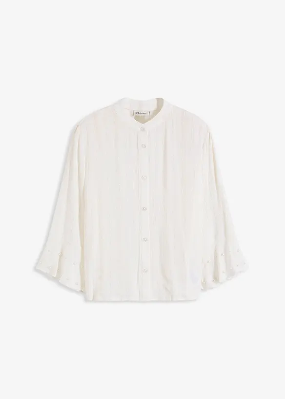 Blus med volang och pärlor, bonprix