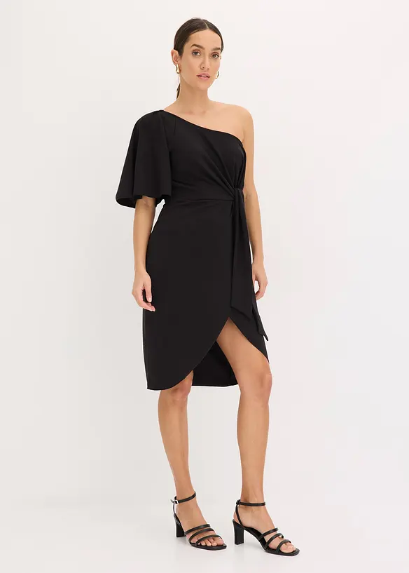 One shoulder-klänning med rynk, bonprix