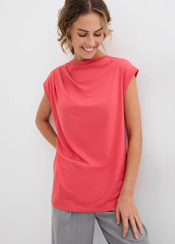 Topp i mjuk materialmix med lätt draperad ringning, bonprix