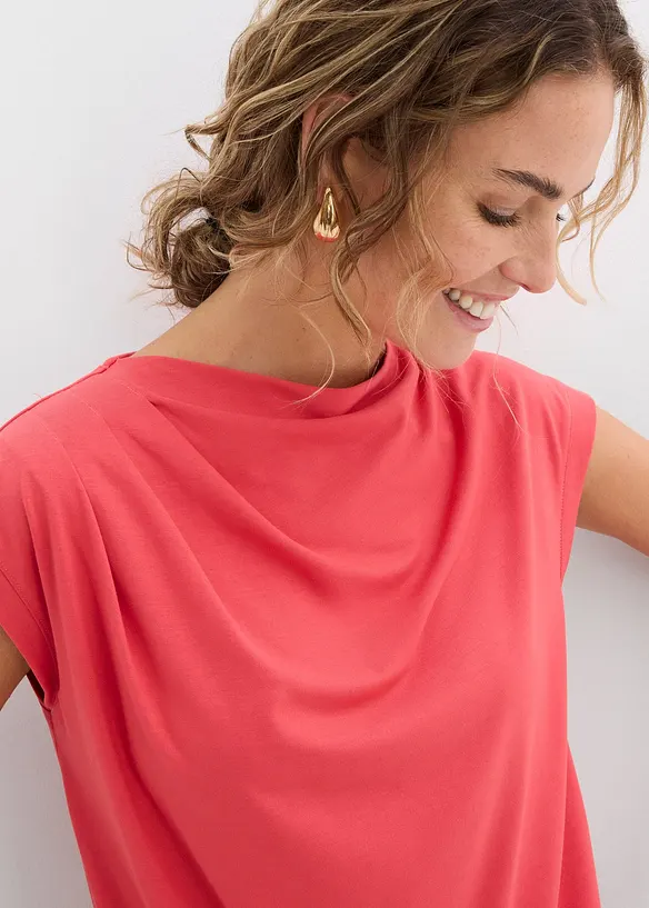 Topp i mjuk materialmix med lätt draperad ringning, bonprix