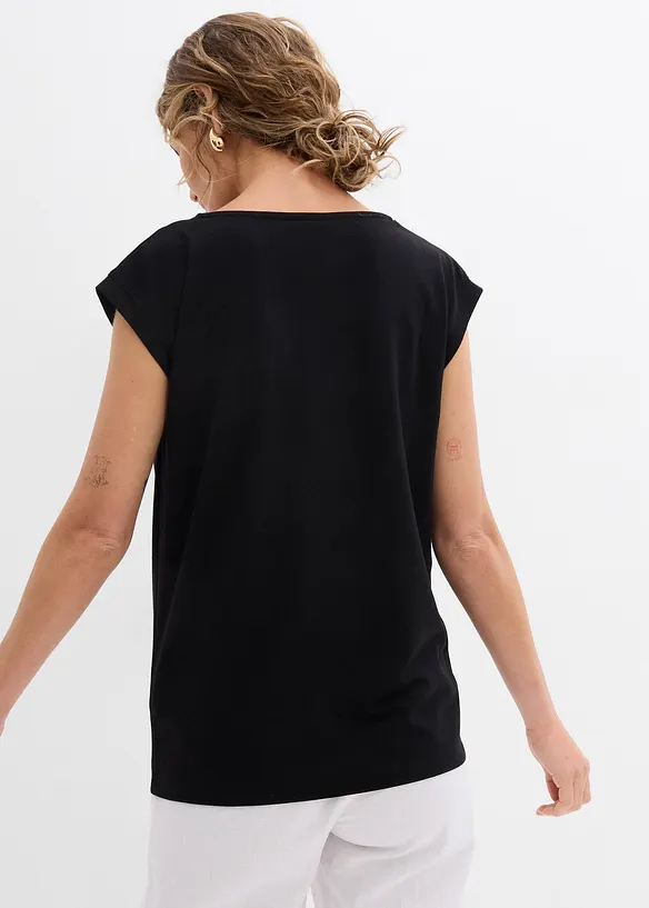 Topp i mjuk materialmix med lätt draperad ringning, bonprix